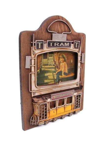 Dekoratif Metal Çerçeve Tramvay Dekorlu Vintage Hediyelik