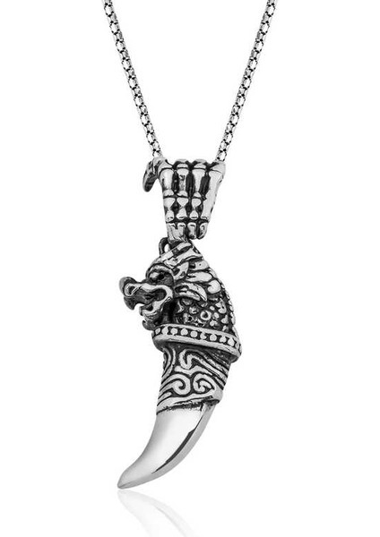 925 Ayar Gümüş Ejderha Dişi Erkek Gümüş Kolye