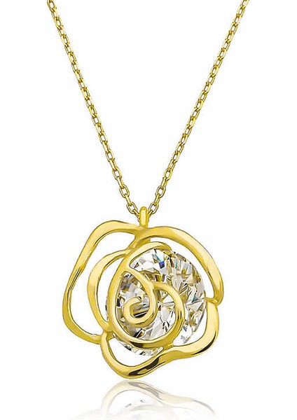 ​925 Ayar Gümüş Gold Gül Kadın Gümüş Kolye