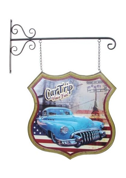 Dekoratif Çift Yönlü Car Trip Temalı Ferforje Askı