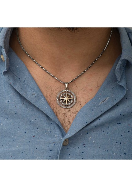 925 Ayar Gümüş Pusula Unisex Kolye