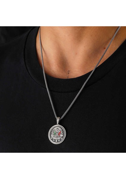 925 Ayar Gümüş Osmanlı Armalı Erkek Kolye