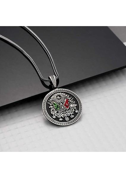 925 Ayar Gümüş Osmanlı Armalı Erkek Kolye fiyatları