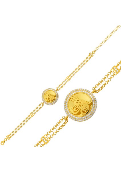 925 Ayar Gümüş Gold Tuğralı Bileklik