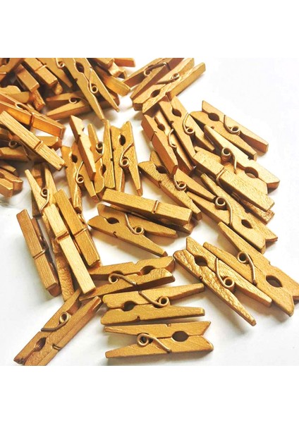 100'lü Gold Ahşap Fotoğraf Albüm Mandal 2.5cm (10'lu Paket-1000 Adet)