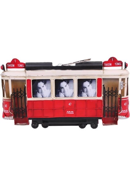 Dekoratif Metal Çerçeve Tramvay Temalı Vintage Hediyelik
