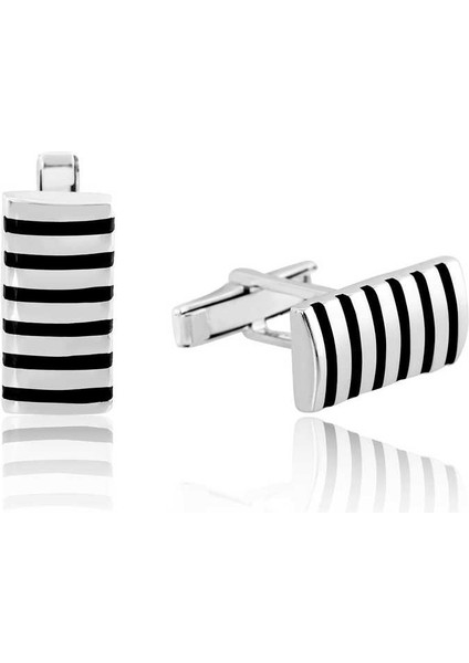 925 Ayar Gümüş Çizgili Kol Düğmesi