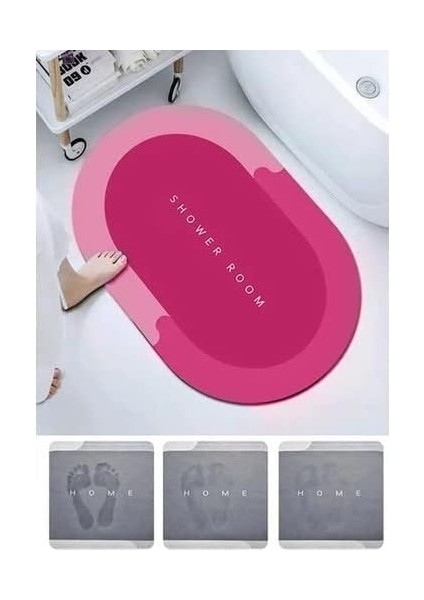 Büyük Boy Pembe Süper Su Emici Kaymaz Tabanlı Banyo Paspası ( 80*50 )Cm