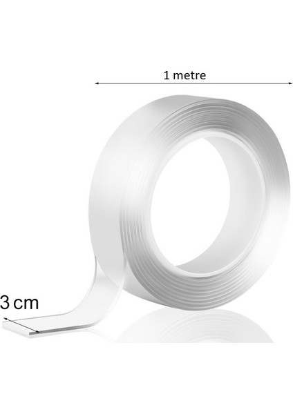 1m*3cm Çift Taraflı Şeffaf Bant 1 Metre