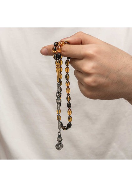 Gümüş Kazaz Püsküllü Sıkma Kehribar Tesbih fırsatları