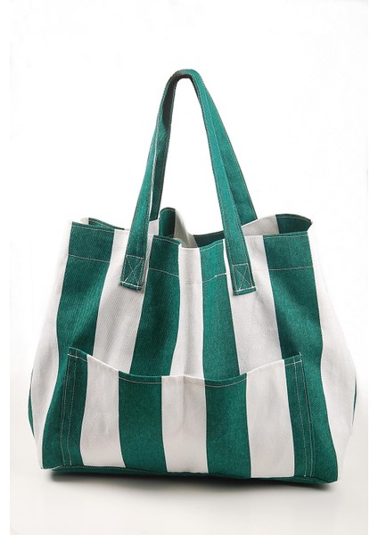 Kadın Kanvas 2 Cepli Günlük Renkli Plaj Omuz Çantası Yeşil indirimleri