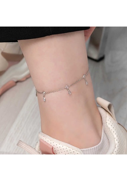 925 Ayar Gümüş Damla Zirkon Taşlı Halhal