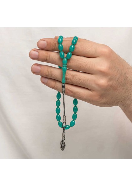 Gümüş Kazaz Püsküllü Sıkma Kehribar Tesbih