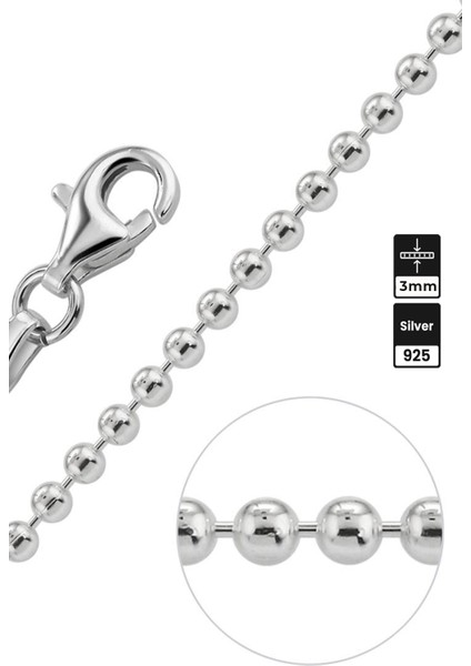 3mm Boncuk 925 Ayar Gümüş Kolye modelleri