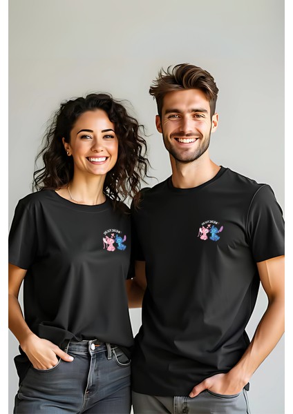 Kişiye Özel Stitch Tarih Baskılı Sevgili Kombini Sevgiliye Hediye Unisex T-Shirt/tişört fiyatları