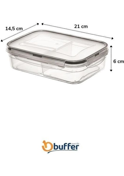 3 Bölmeli Kilitli Kapaklı 1 Litre Erzak Saklama Kabı LC-510