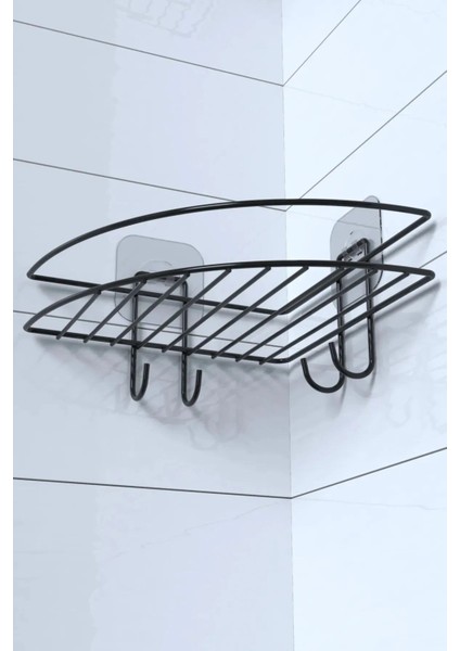 Yapışkanlı Banyo Köşeliği Kancalı Köşe Rafı Duş Şampuanlık Duvar Düzenleyici Organizer Raf