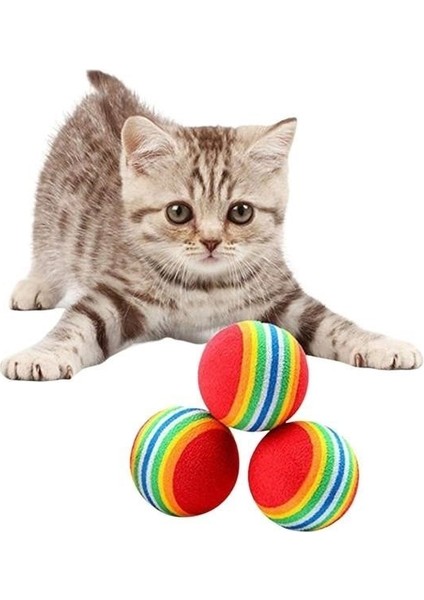 3lü Gökkuşağı Sünger Kedi Köpek Çiğneme Oyun Topu 4,2 cm