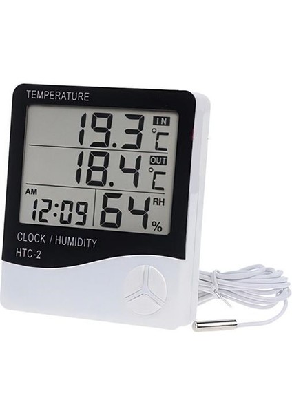 Iç ve Dış Ortam Sıcaklığını Ölçebilen LCD Ekran Saat Göstergeli Alarmlı Nem Ölçer Termometre