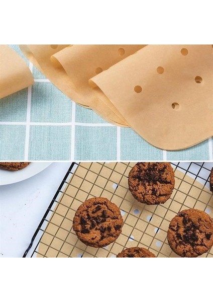 50 Adet Air Fryer Pişirme Kağıdı Hava Fritöz Yapışmaz Yağlı Kağıt Delikli Model