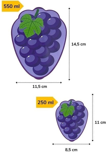 2'li Iç Içe Geçebilen Üzüm Model Saklama ve Beslenme Kabı Seti (550 ml + 250 Ml)