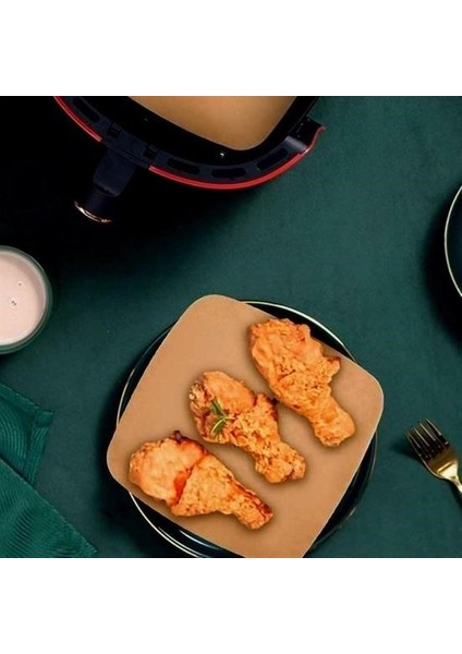 50 Adet Air Fryer Pişirme Kağıdı Yağ Su Geçirmez Yapışmaz Deliksiz Düz Kare Model