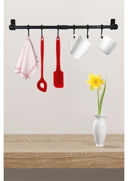 Duvara Monte Edilen 6 Kancalı Dekor Kaşıklık ve Kupa Askısı