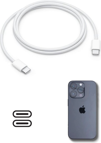 15/15 Pro Type-C To Type-C Hasır Örgü Hızlı Şarj Kablosu (1m)