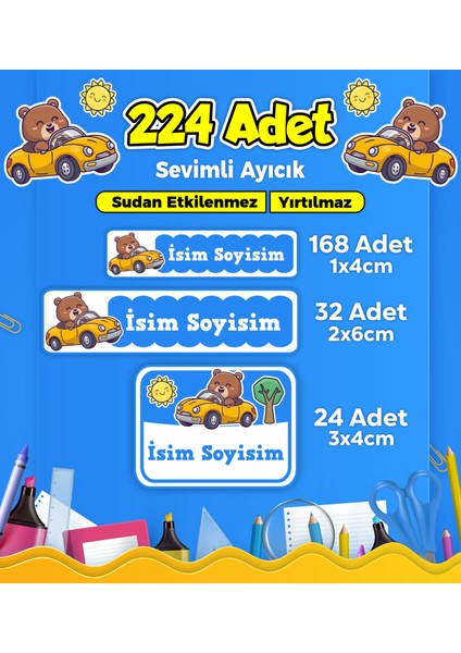 Sevimli Yarışçı Temalı Okul Kreş Kişiye Özel Isim Etiket Seti - Model 271