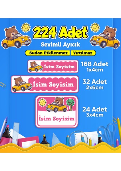 Sevimli Yarışçı Temalı Okul Kreş Kişiye Özel Isim Etiket Seti - Model 272