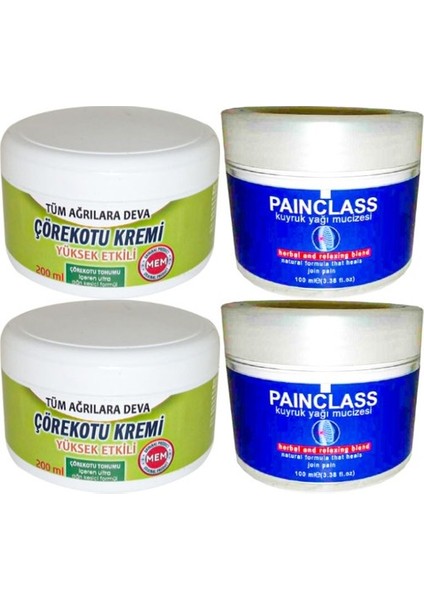 2 Tane Çörek Otu Kremi Büyük Xlboy 200 ml Green - 2 Tane 100 ml Painclass Kuyruk Yağı Kremi