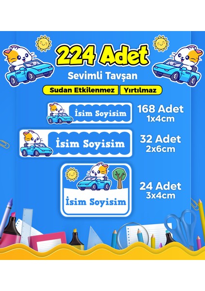 Sevimli Yarışçı Temalı Okul Kreş Kişiye Özel Isim Etiket Seti - Model 273