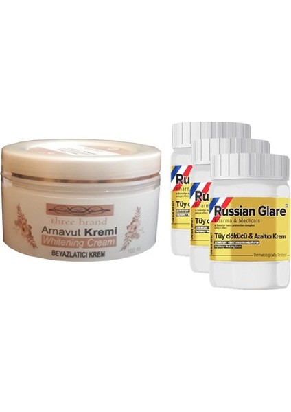 Whitening Cream 100 ml Arnavut Kremi - Russıan Glare Tüy Dökücü Azaltıcı Merhem 50 ml 3 Adet