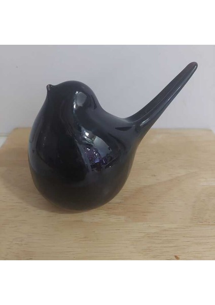 Cam Şirin Kuş Biblo El Yapım 13X8CM Siyah Renkli 1940 Tarz Figür Obje 1 Adet
