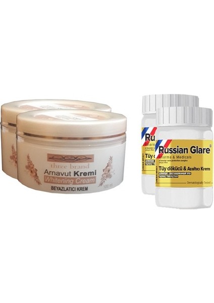 Whitening Cream 100 ml Arnavut Kremi 2 Adet - Russıan Glare Tüy Dökücü Azaltıcı Merhem 50 ml 2 Adet