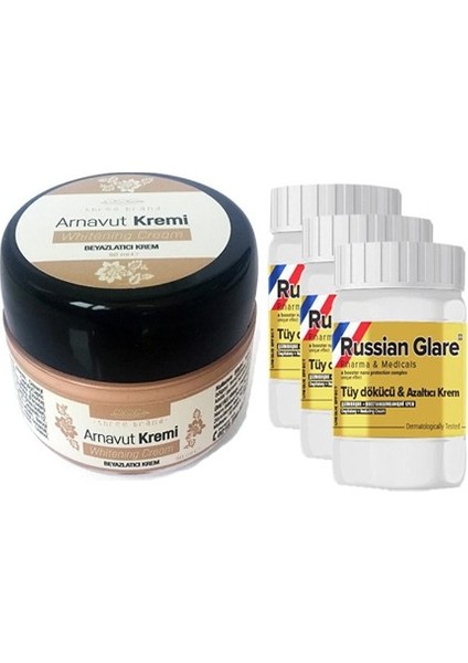 Whitening Cream 50 ml Arnavut Kremi 1 Adet - Russıan Glare Tüy Dökücü Azaltıcı Merhem 50 ml 3 Adet