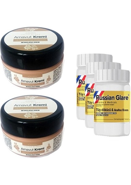 Whitening Cream 50 ml Arnavut Kremi 2 Adet - Russıan Glare Tüy Dökücü Azaltıcı Merhem 50 ml 3 Adet