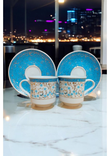 Altın Yaldızlı Kütahya'dan Özel Günler Için 2 Kişilik Kahve Seti - 4 Parça Hediyelik Porselen Fincan Takımı fırsatları