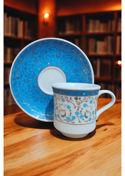 Altın Yaldızlı Kütahya'dan Özel Günler Için 2 Kişilik Kahve Seti - 4 Parça Hediyelik Porselen Fincan Takımı