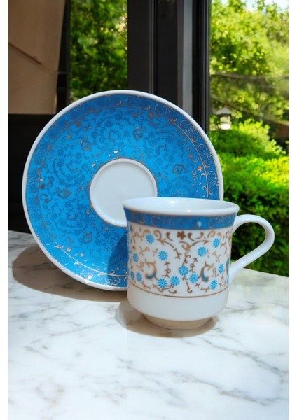 Altın Yaldızlı Kütahya'dan Özel Günler Için 2 Kişilik Kahve Seti - 4 Parça Hediyelik Porselen Fincan Takımı