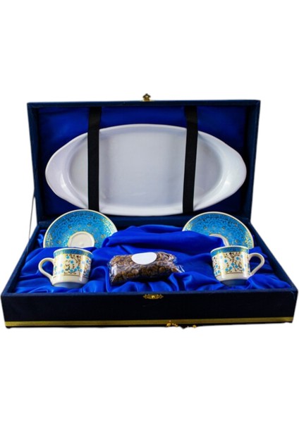 Altın Yaldızlı Kütahya'dan Özel Günler Için 2 Kişilik Kahve Seti - 4 Parça Hediyelik Porselen Fincan Takımı