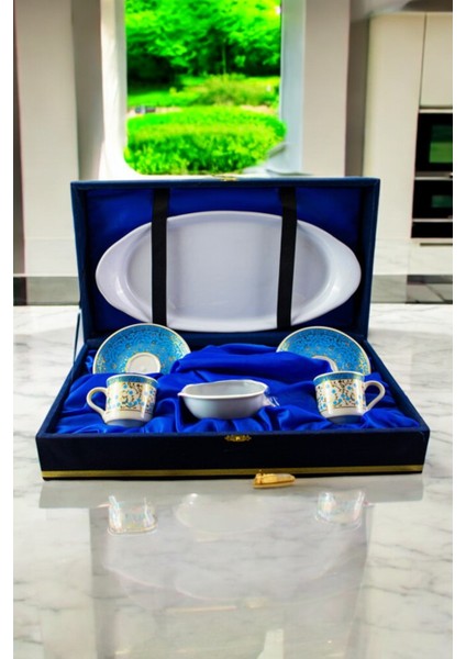 Altın Yaldızlı Kütahya'dan Özel Günler Için 2 Kişilik Kahve Seti - 4 Parça Hediyelik Porselen Fincan Takımı