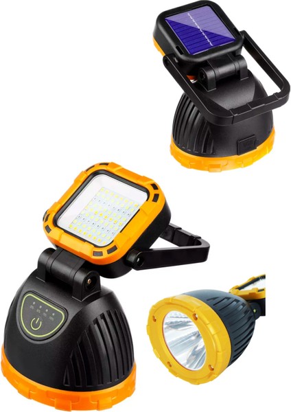 Güneş Enerjili ve Şarjlı 81 Smd Ledli 6 Modlu El Feneri-Beyaz,sarı ve Kırmızı Işıldak Kamp Lambası
