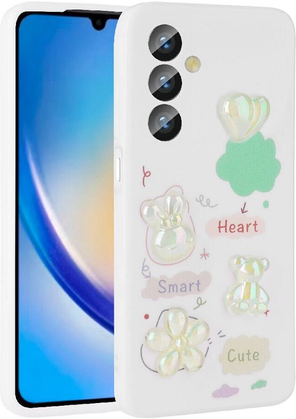 Galaxy A34 Kılıf Kabartma Figürlü Parlak Fzd Toys Silikon Kapak-Beyaz