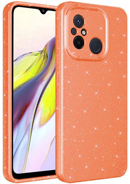 Xiaomi Redmi 12C Kılıf Kamera Korumalı Simli Lüks Fzd Koton Kapak-Turuncu