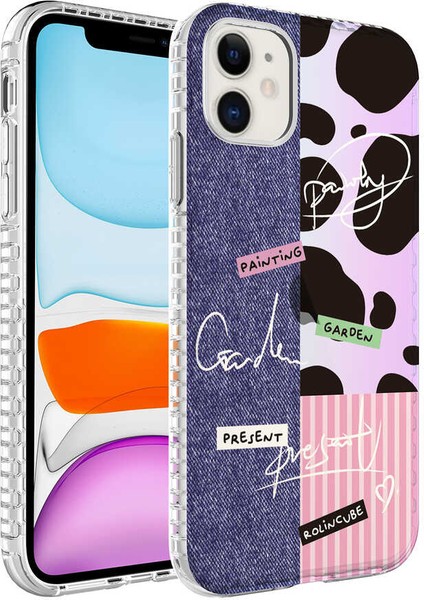 iPhone 11 Uyumlu Airbag Kenarlı Renkli Desenli Silikon Fzd Elegans Kapak-No8