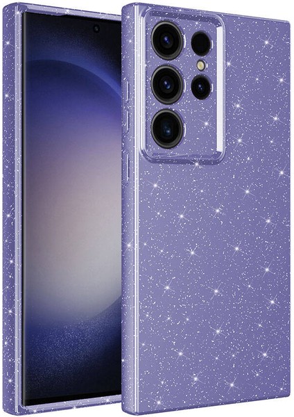 Galaxy S24 Ultra Kılıf Kamera Korumalı Simli Lüks Fzd Koton Kapak-Mor