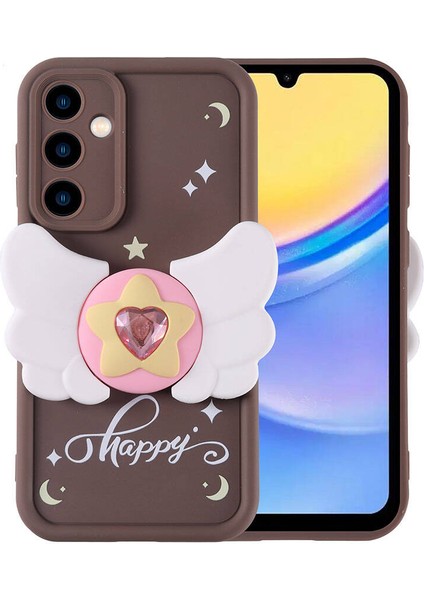 Galaxy A15 Kılıf Kamera Korumalı Figür Tasarımlı Fzd Kapya Kapak-Koyu Kahve