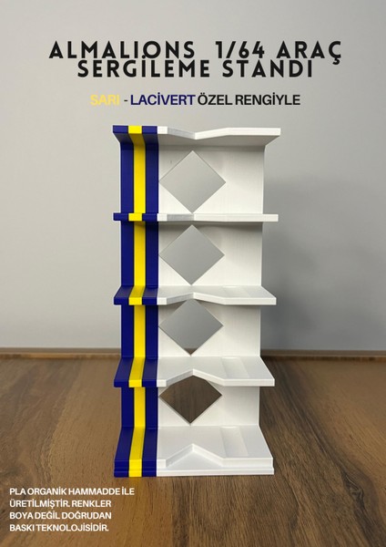 1/64 Ölçek Araç Sergileme Standı (5 Araçlık) - Sarı Lacivert - Araçlar Dahil Değildir!