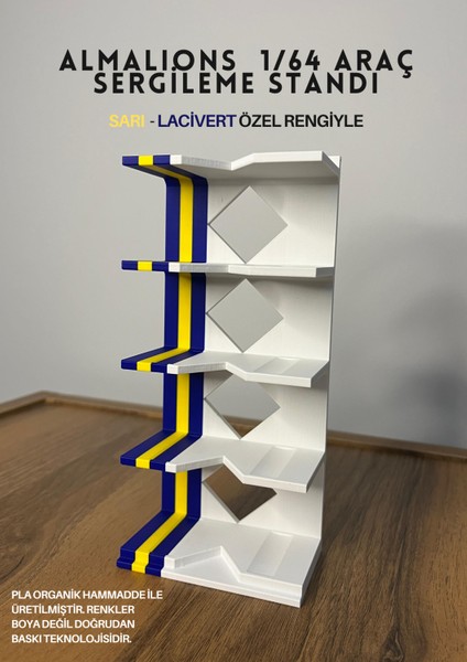 1/64 Ölçek Araç Sergileme Standı (5 Araçlık) - Sarı Lacivert - Araçlar Dahil Değildir!